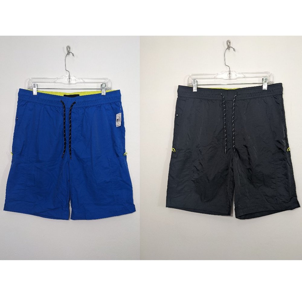 Lot of 2 Edgar + Ash Mens Drawstring Blue Black Nylon Lightweight Summer Shorts
